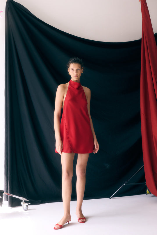 Satin Drape Mini Dress - Dé Rococo