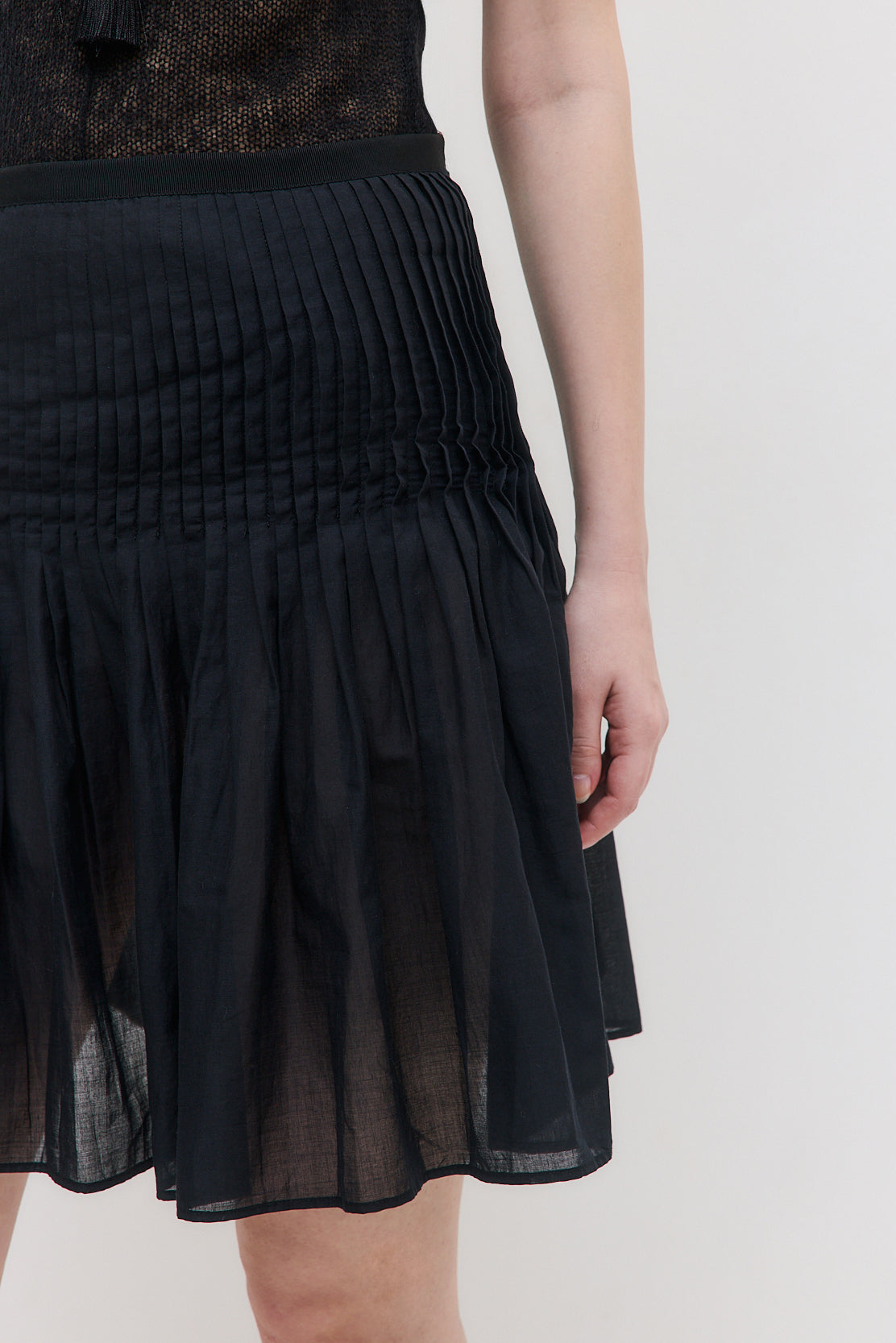Semi Sheer Pleated Midi Skirt