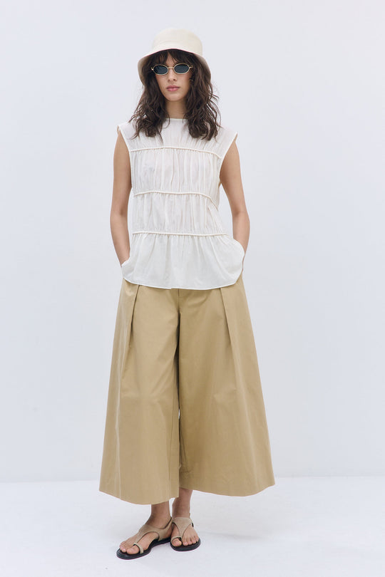 Semi Sheer Sleeveless Pleated Top