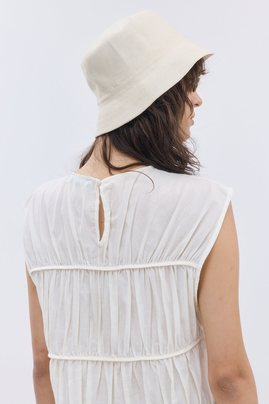 Semi Sheer Sleeveless Pleated Top