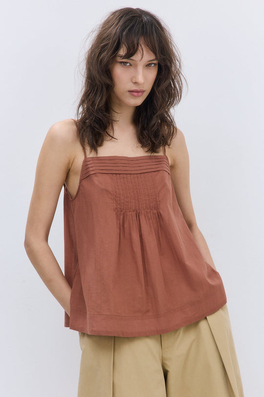 Semi Sheer Pleated Flowy Tank Top