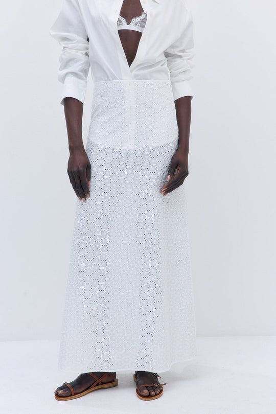 Embroidered High Rise Maxi Skirt