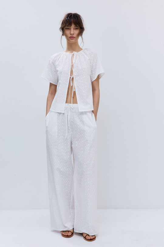 Embroidered Wide Leg Pants