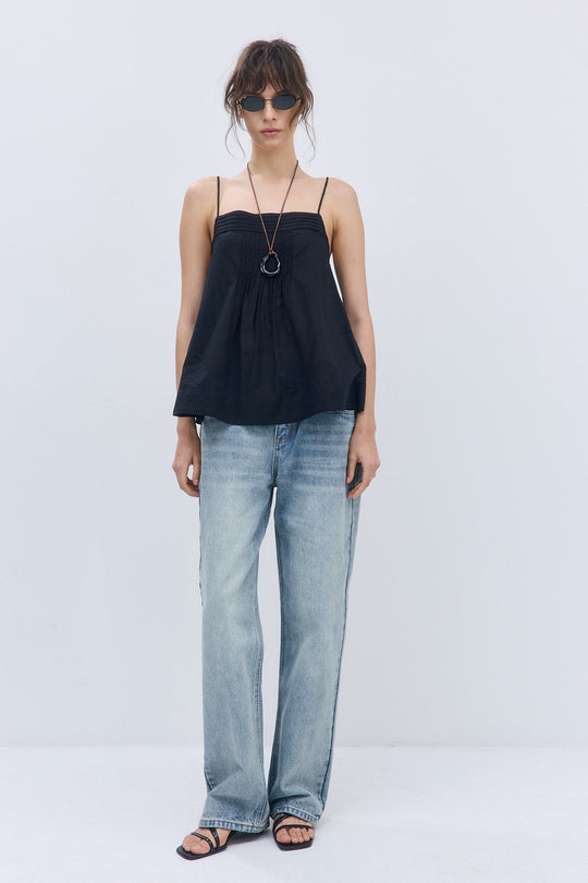 Semi Sheer Pleated Flowy Tank Top