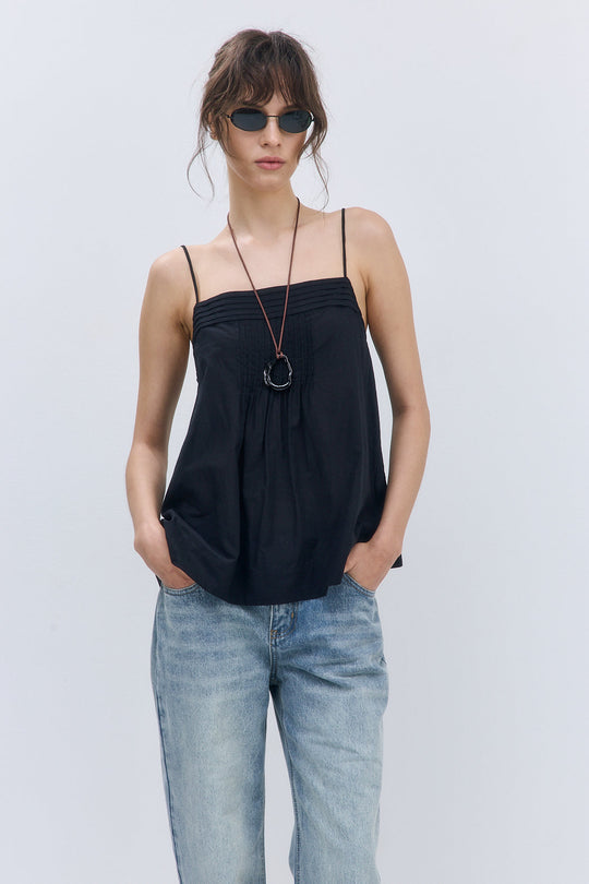Semi Sheer Pleated Flowy Tank Top