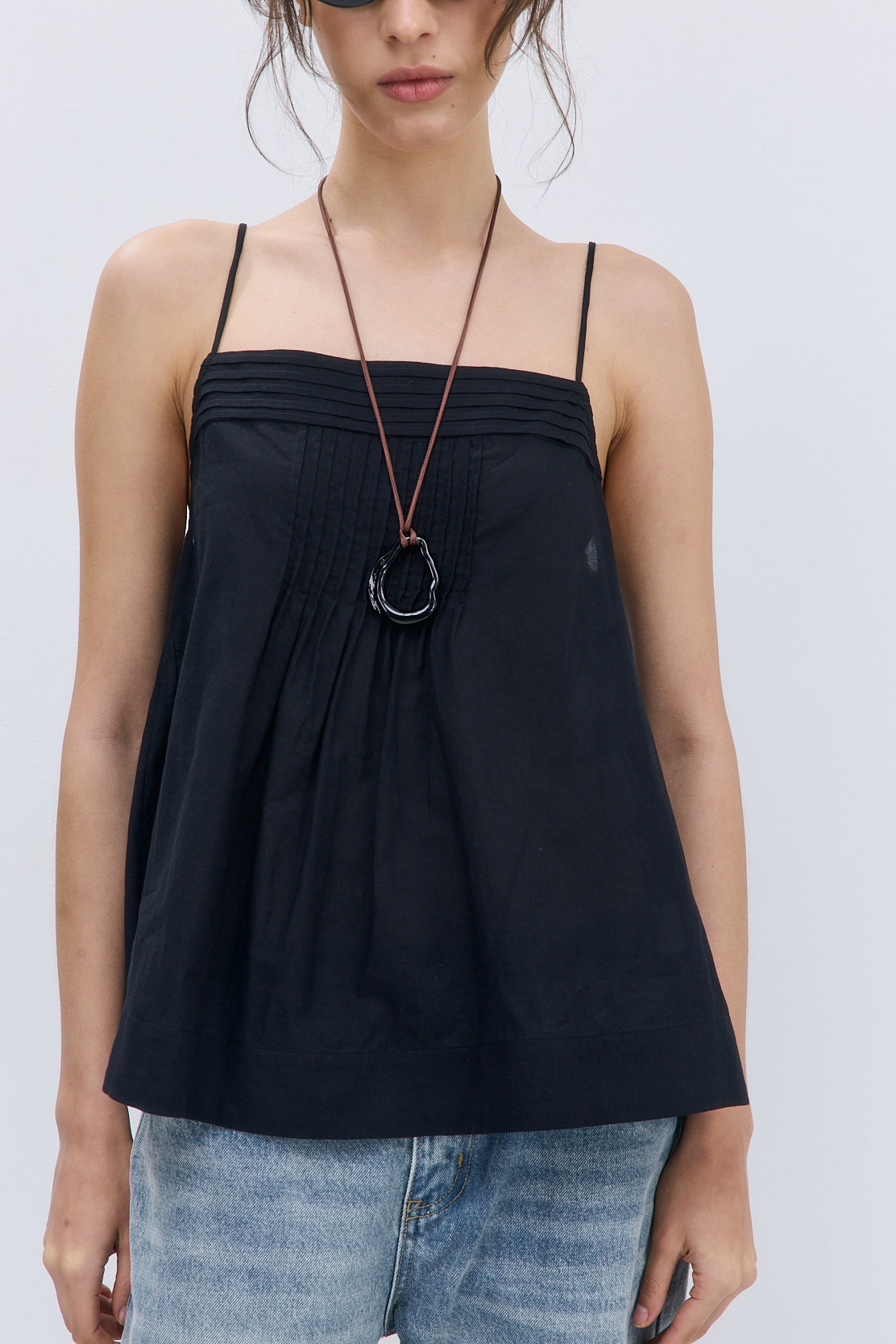 Semi Sheer Pleated Flowy Tank Top