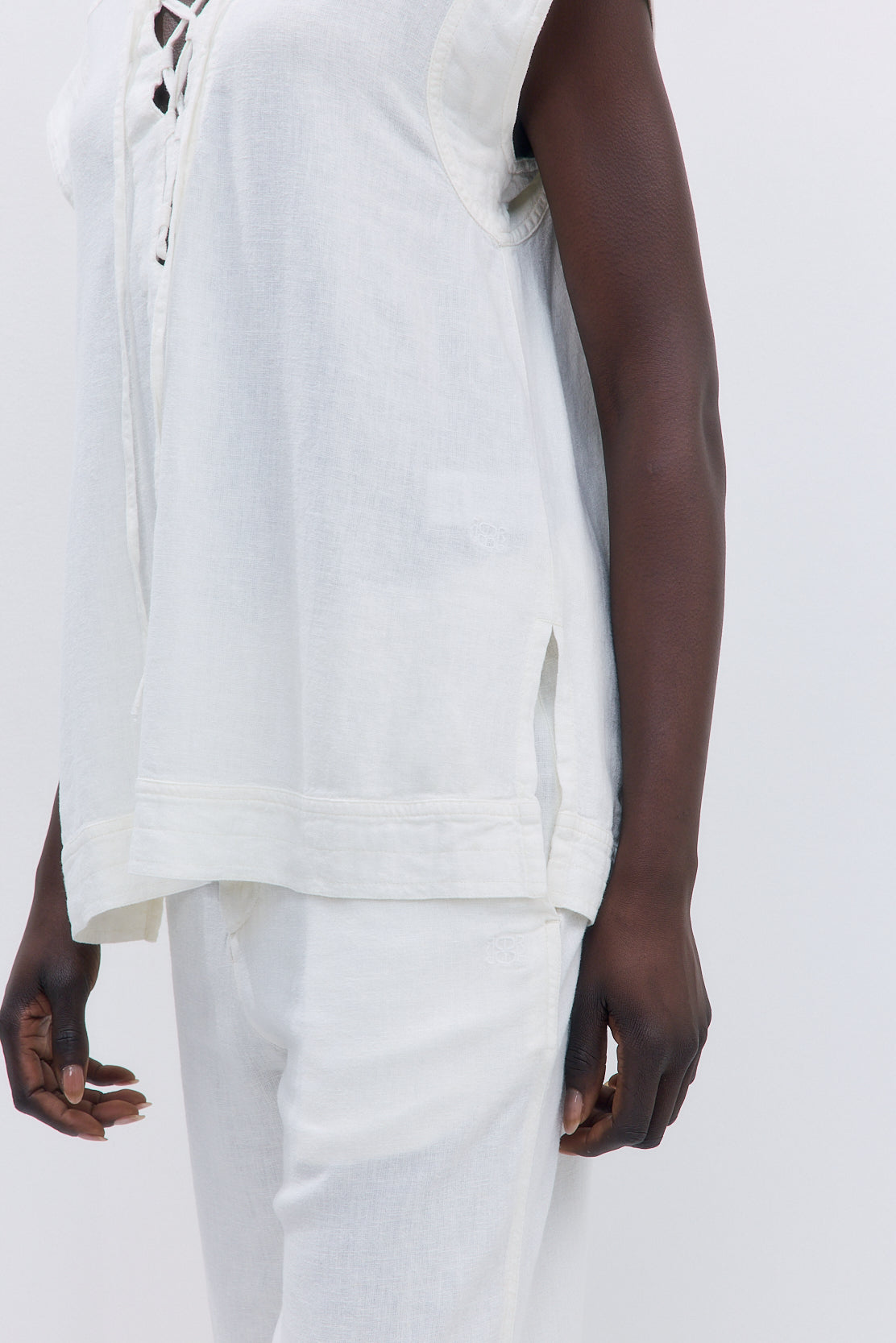 Linen String Tie Top - Dé Rococo