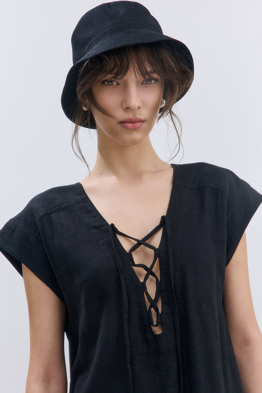 Linen String Tie Top - Dé Rococo