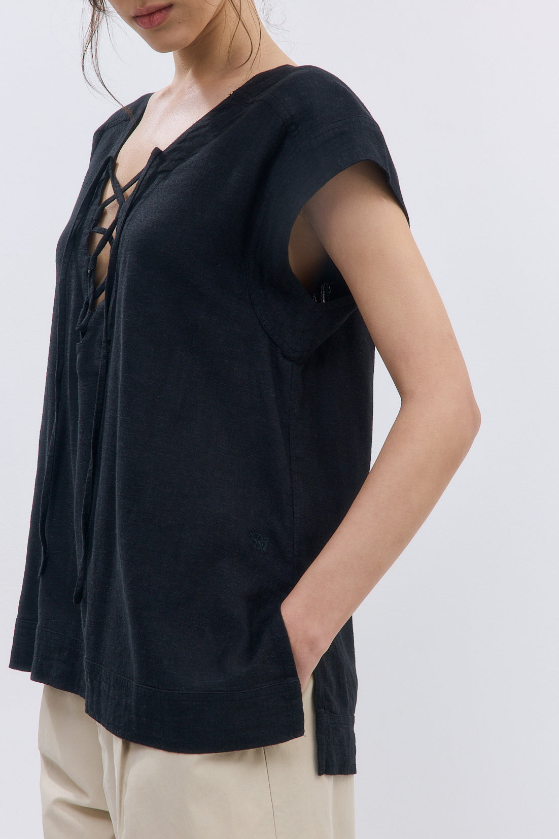 Linen String Tie Top - Dé Rococo