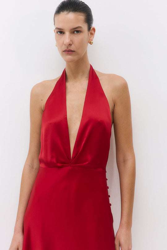 Satin Halter Maxi Dress - Dé Rococo