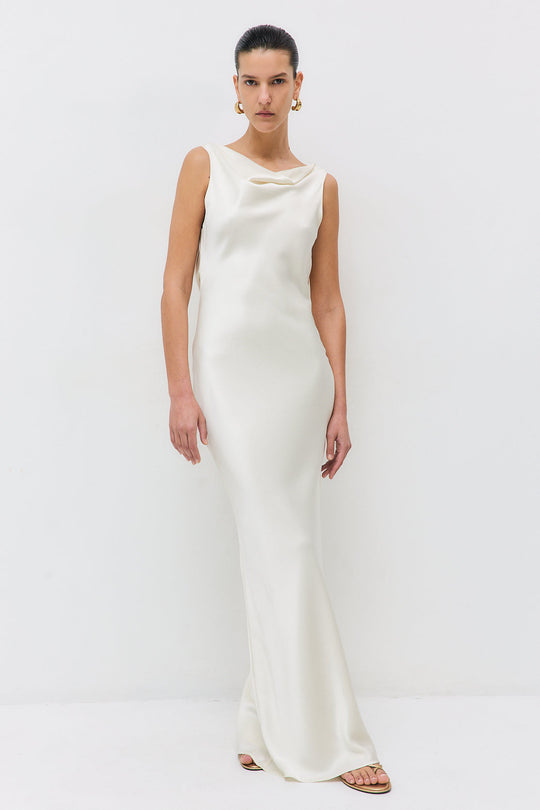 Satin Draped Back Maxi Dress - Dé Rococo