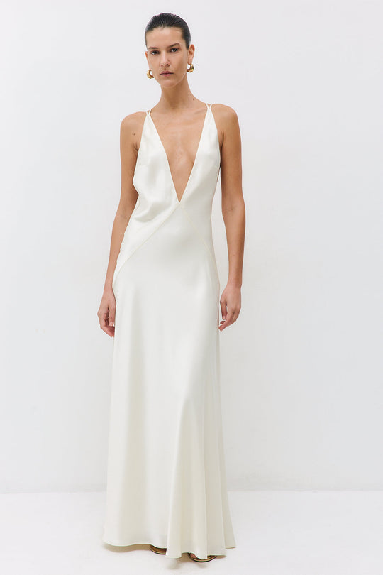 Deep V Satin Maxi Dress - Dé Rococo