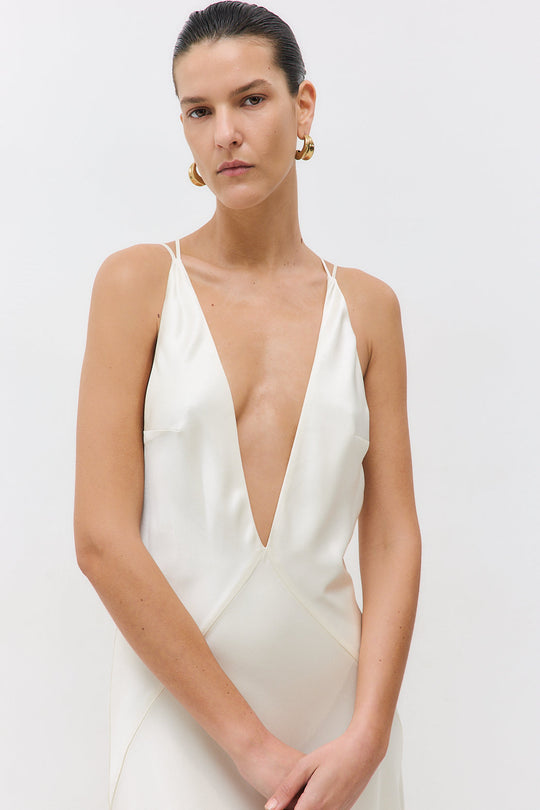 Deep V Satin Maxi Dress - Dé Rococo