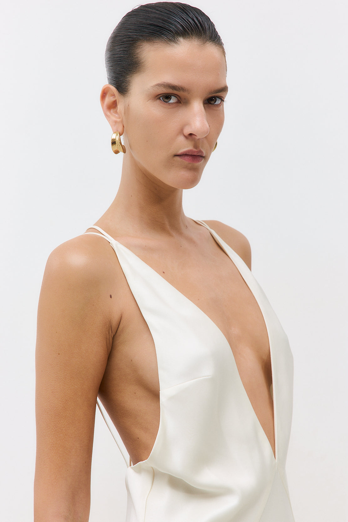 Deep V Satin Maxi Dress