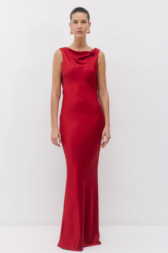 Satin Draped Back Maxi Dress - Dé Rococo