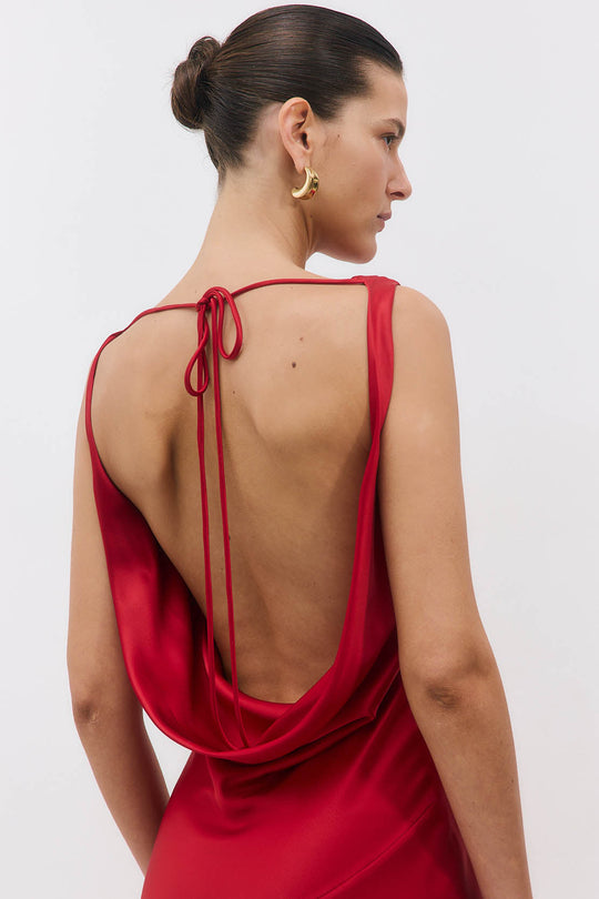 Satin Draped Back Maxi Dress - Dé Rococo
