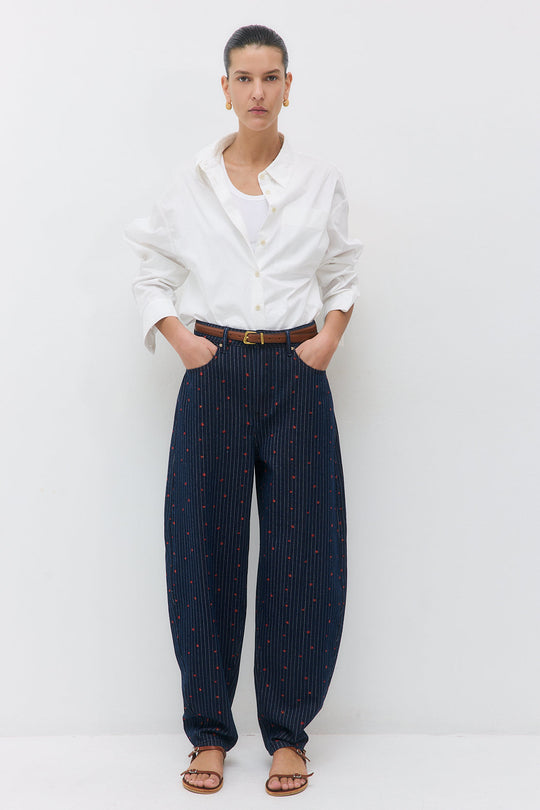 Striped Drill Barrel Pants - Dé Rococo