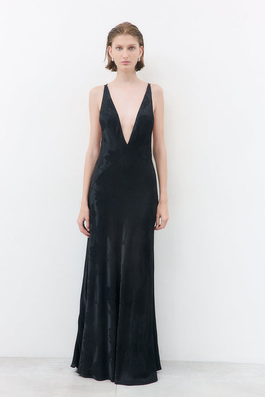 Deep V Satin Maxi Dress