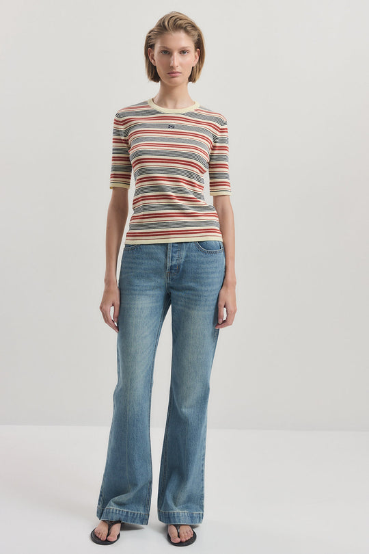 Mid Sleeve Striped Top
