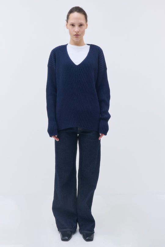 Deep V Neck Ribbed Sweater - Dé Rococo