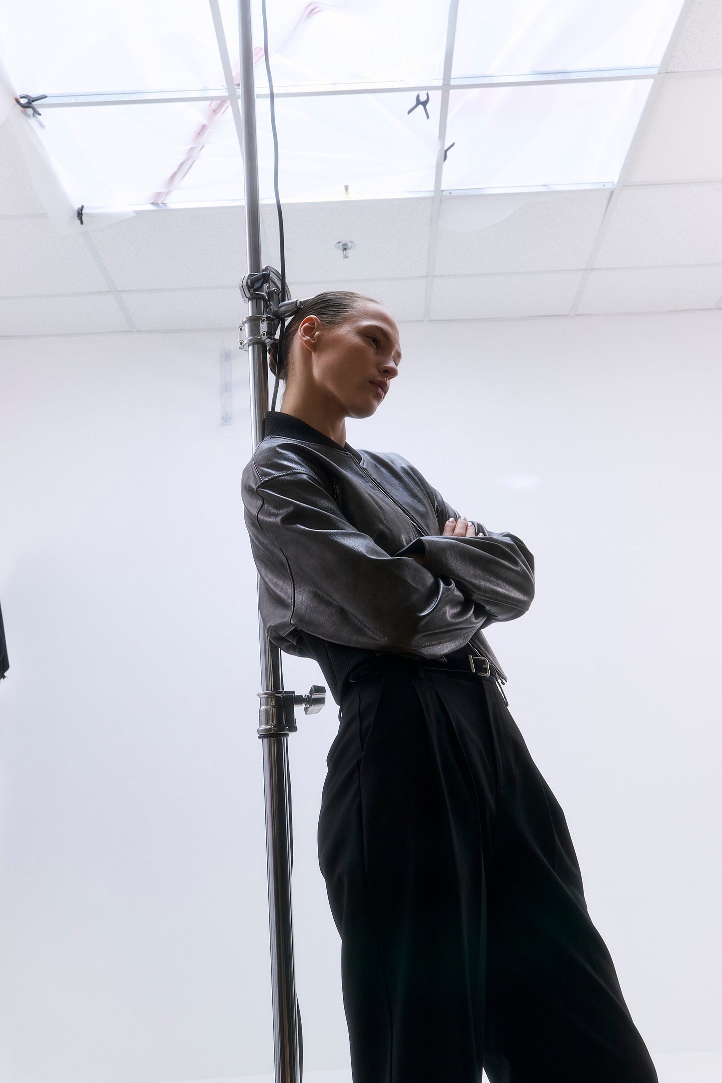 Cropped Vegan Leather Bomber Jacket