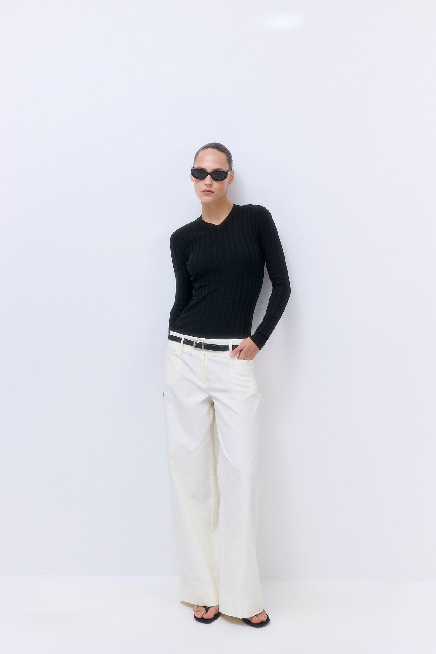 Soft Ribbed V Neck