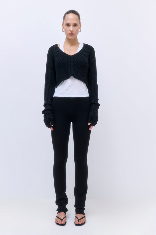 Cropped Ribbed V Neck Top - Dé Rococo