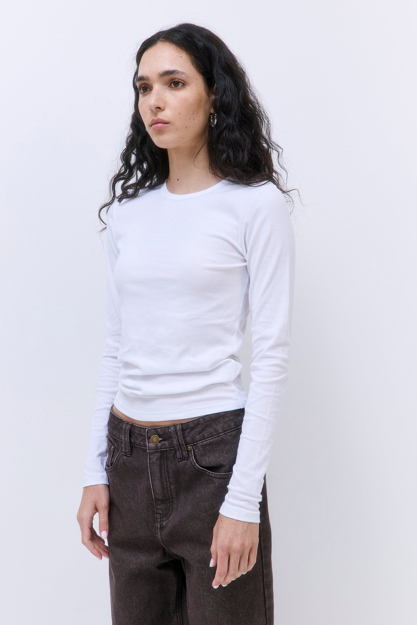 Classic Ribbed Fitted Long Sleeved T Shirt