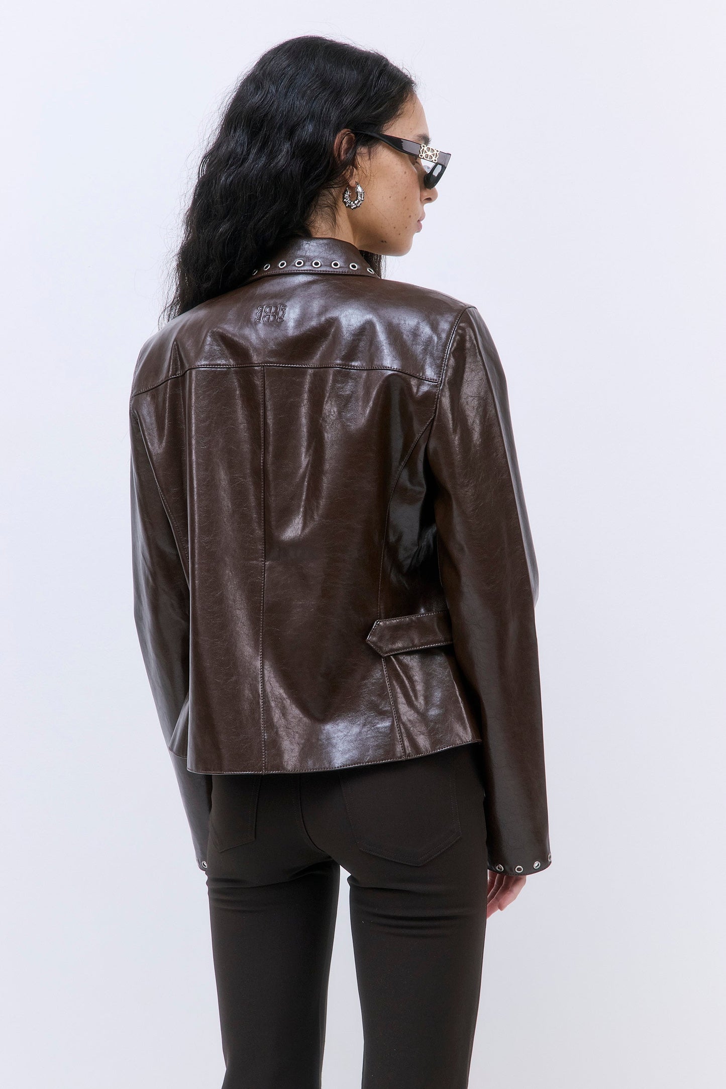 Studded Vegan Leather Fitted Jacket