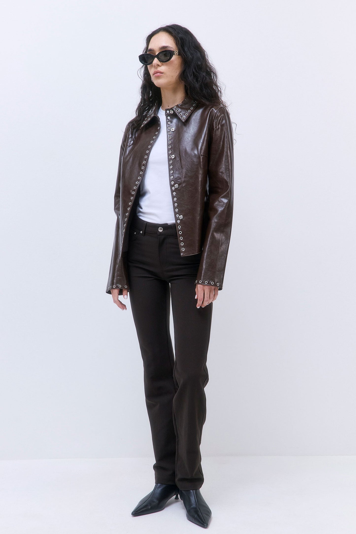 Studded Vegan Leather Fitted Jacket