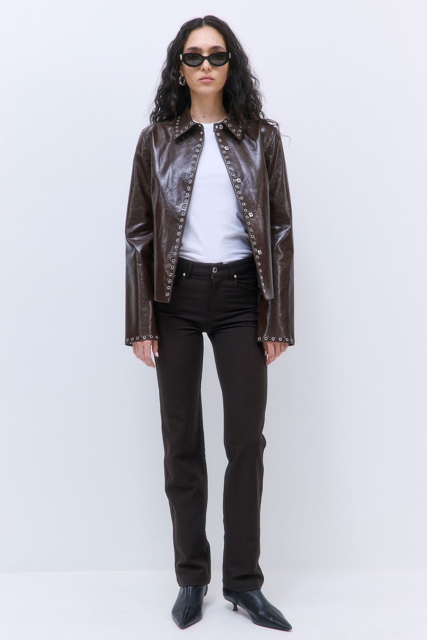 Studded Vegan Leather Fitted Jacket