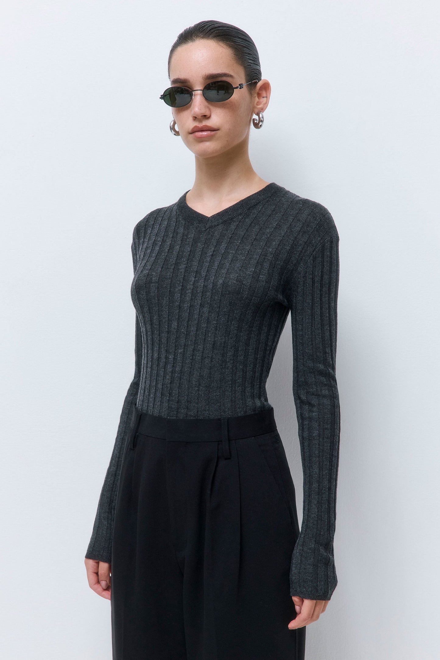 Soft Ribbed V Neck
