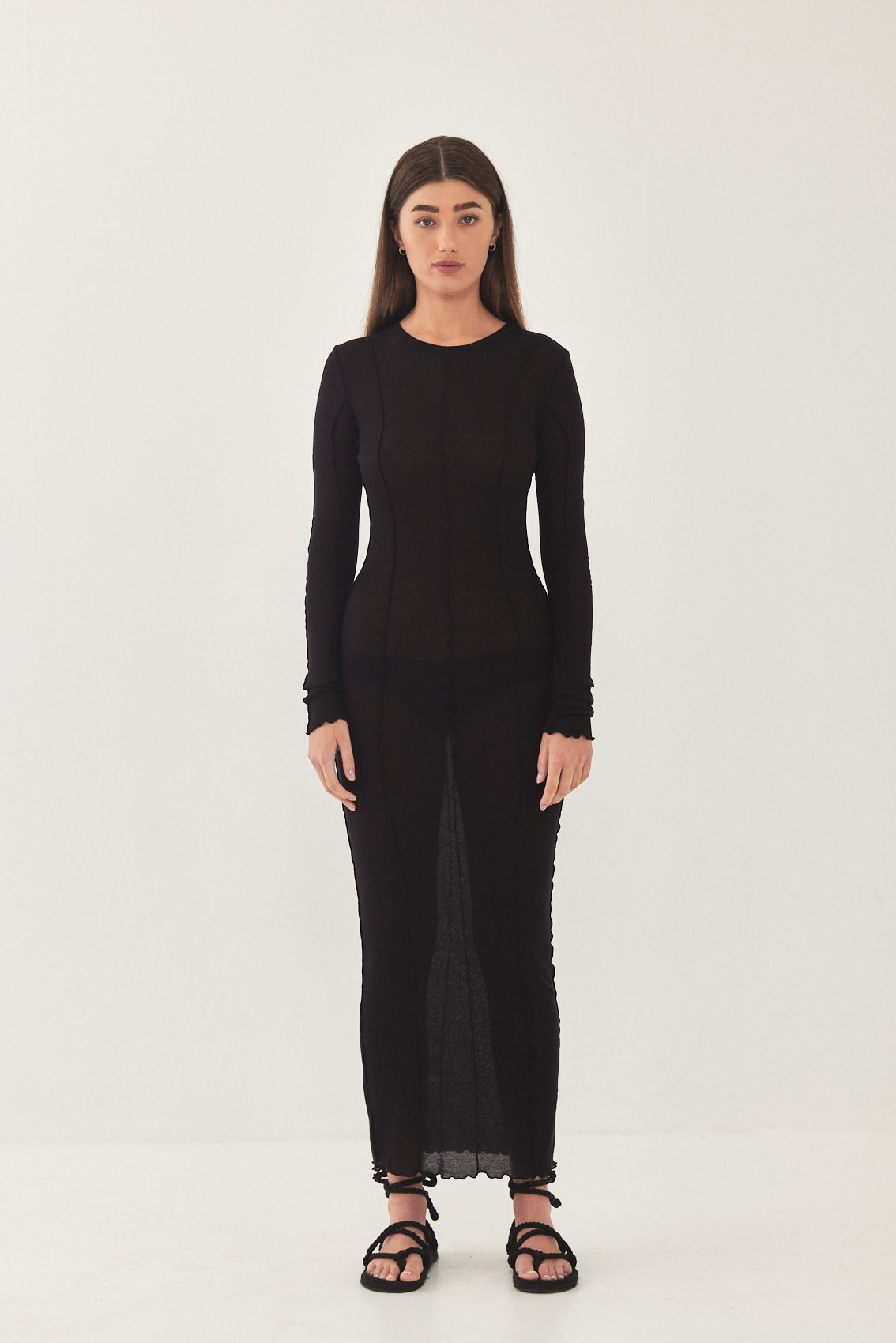 Long Sleeve Maxi Soft Curling Sheer Dress D Rococo Long Sleeve Maxi Soft Curling Sheer Dress D Rococo
