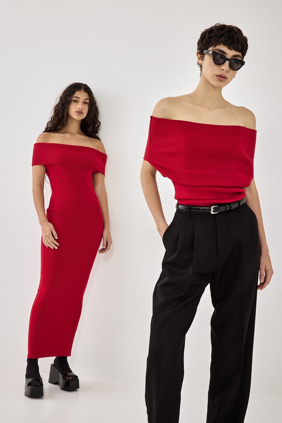 Off Shoulder Tight Ribbed Dress - Dé Rococo