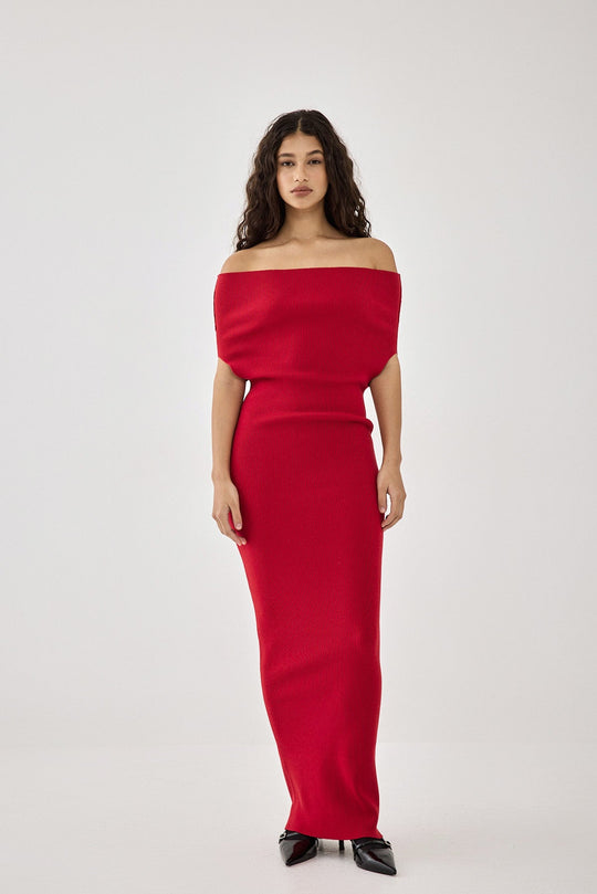 Off Shoulder Tight Ribbed Dress - Dé Rococo