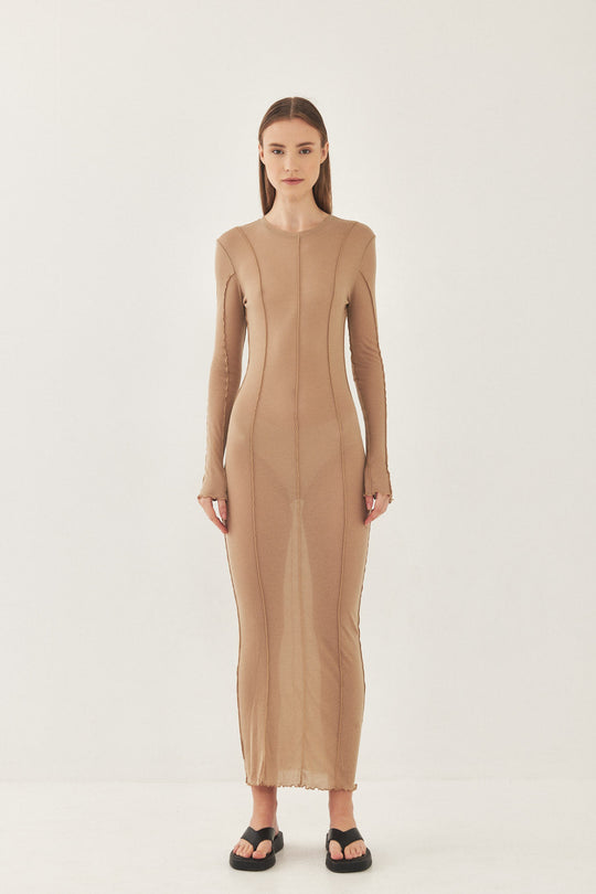 Long Sleeve Maxi Soft Curling Sheer Dress - Dé Rococo