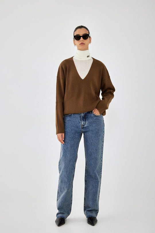 Ribbed V Neck Sweater - Dé Rococo