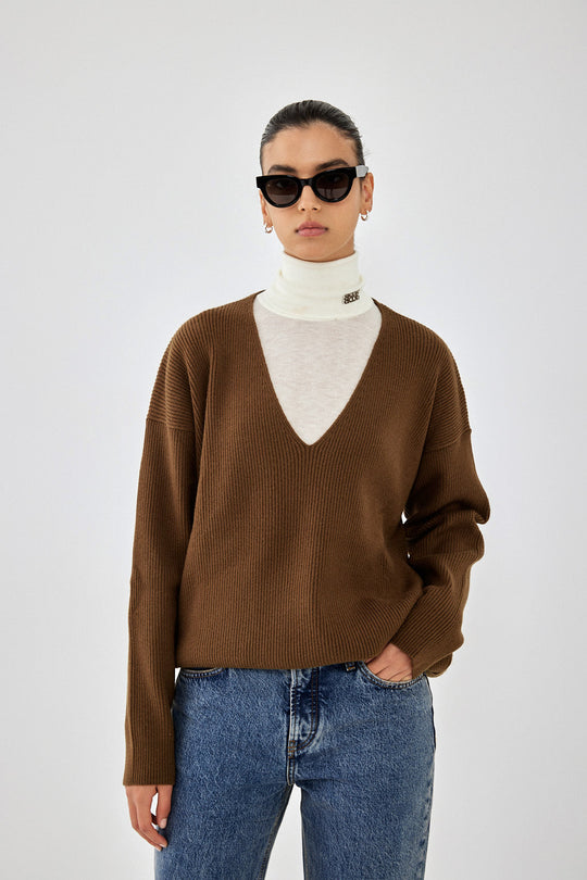 Ribbed V Neck Sweater - Dé Rococo
