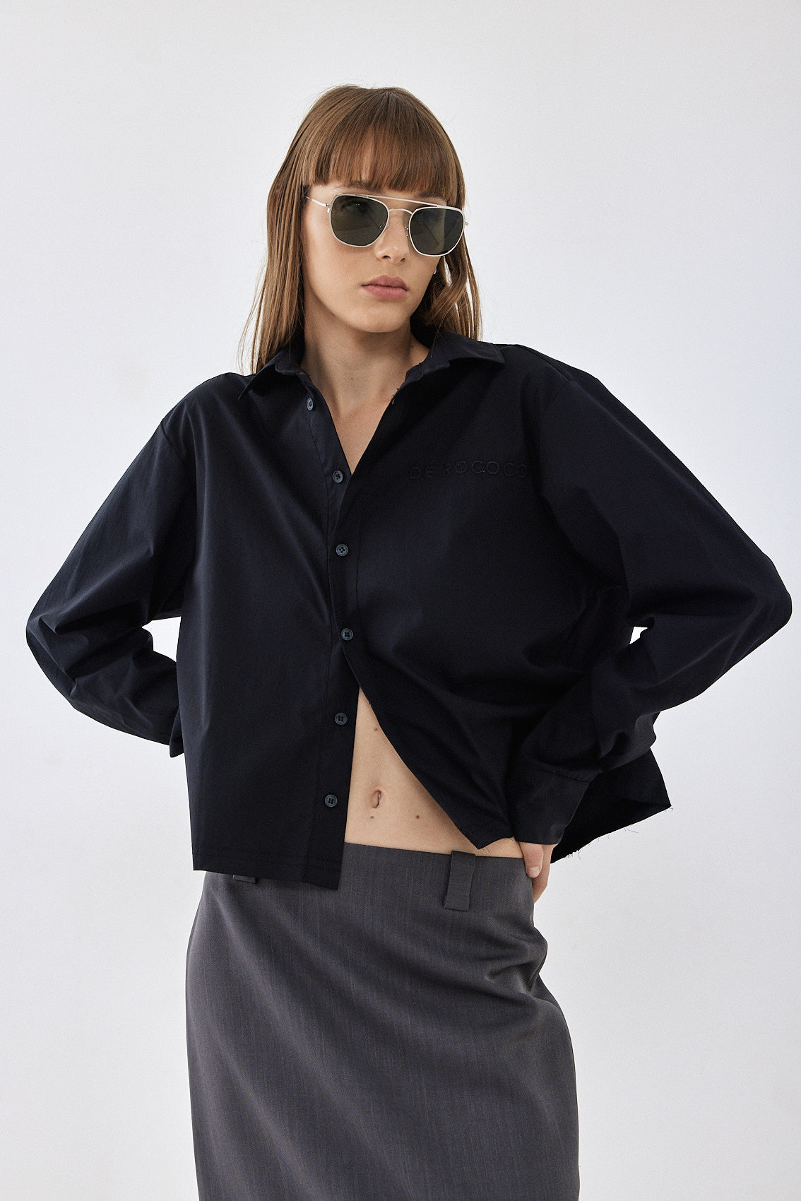 Cropped Poplin Button Down Shirt - Dé Rococo