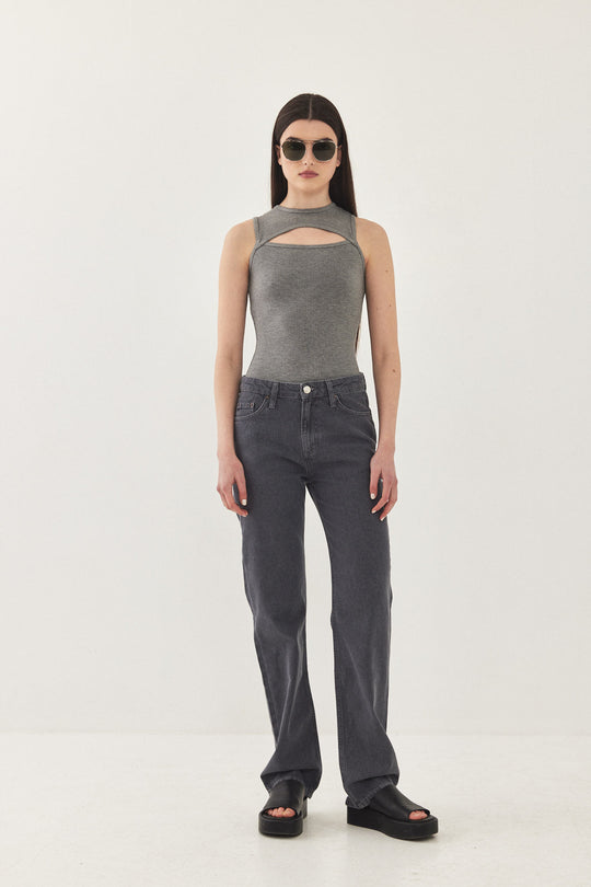 Frontal Cut Out Ribbed Tank Top - Dé Rococo