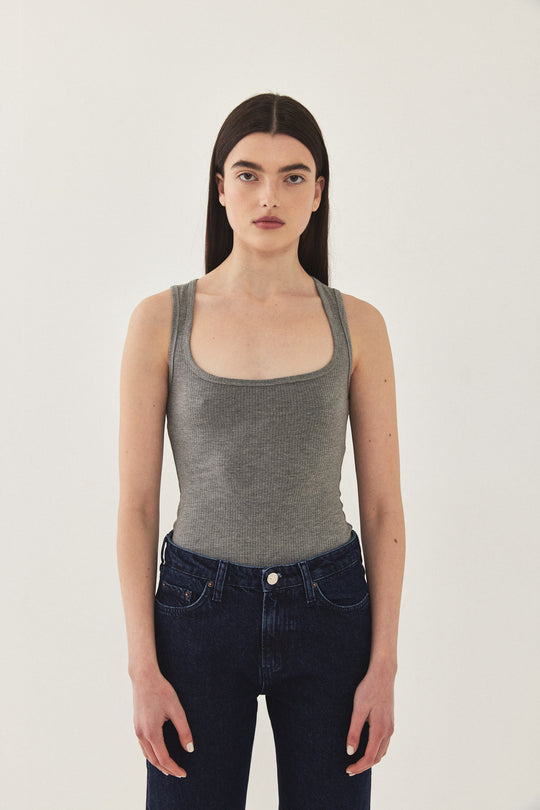 Square Neck Ribbed Tank Top - Dé Rococo