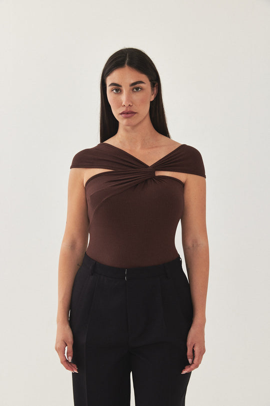 Off Shoulder Ribbed Tank Top - Dé Rococo