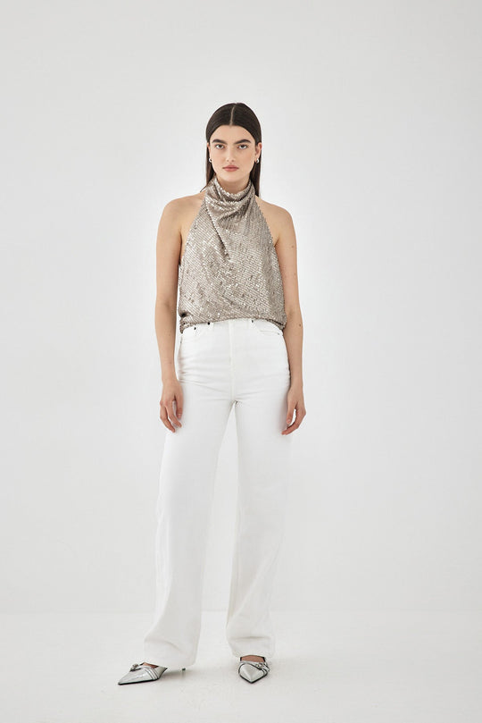 Sequined Open Back Top - Dé Rococo
