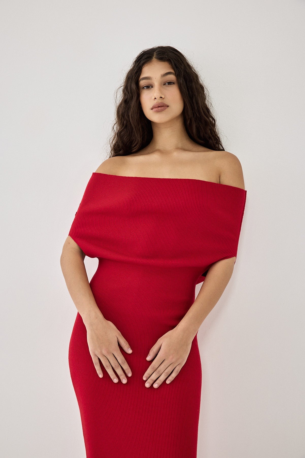 Off Shoulder Tight Ribbed Dress - Dé Rococo