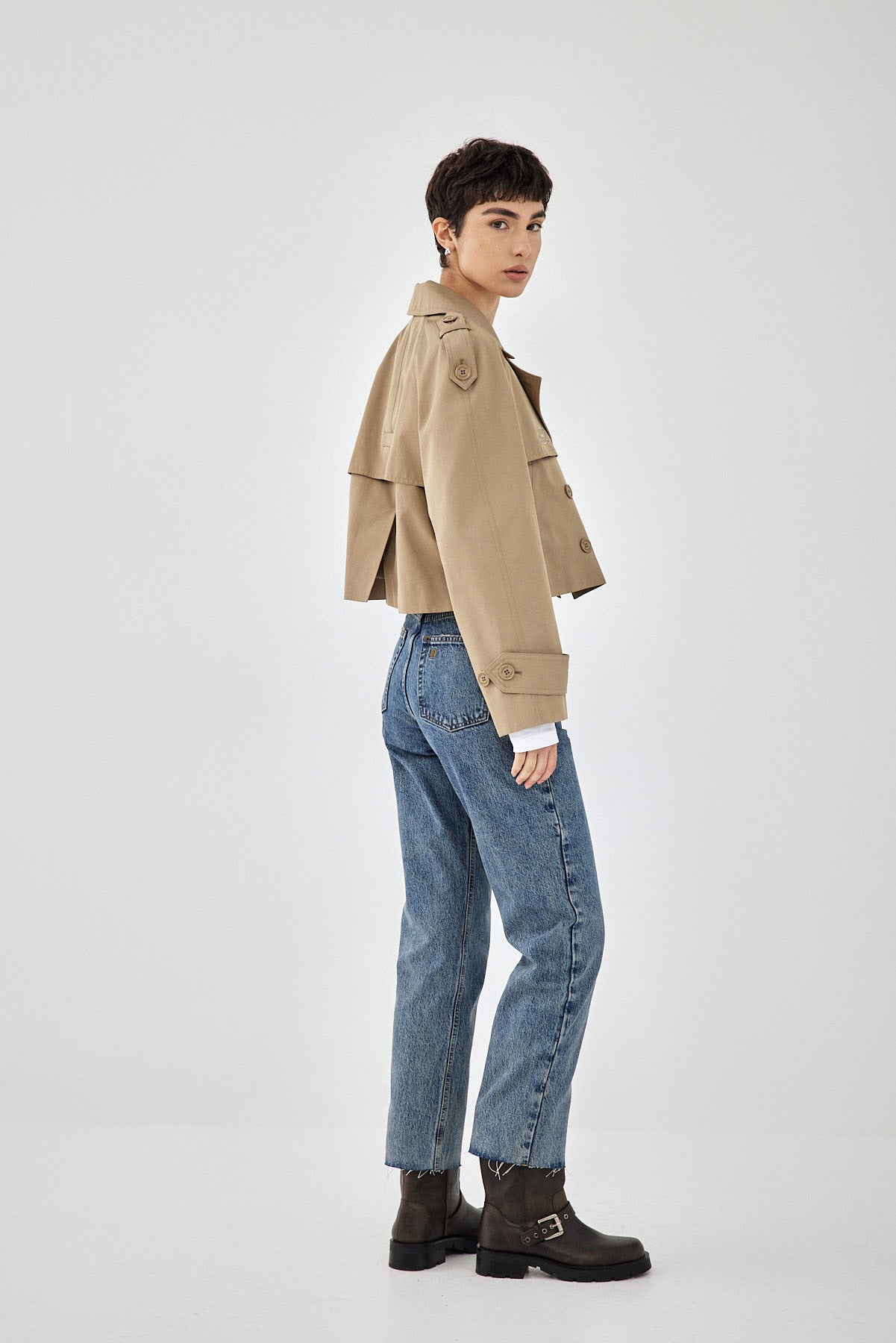 Double Breasted Cropped Trench Coat - Dé Rococo