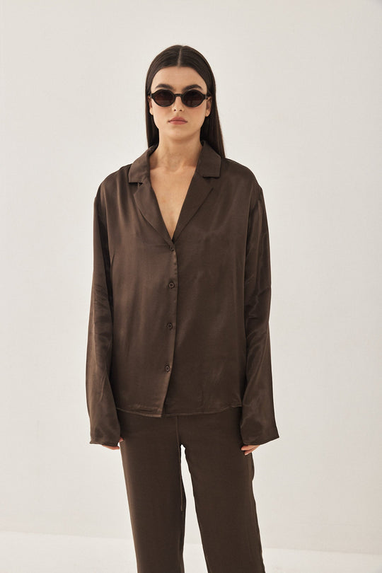 Satin Button Up Blouse - Dé Rococo