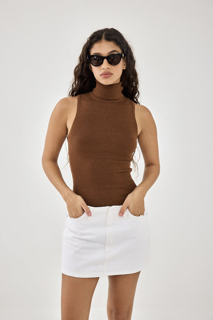 Glitter Ribbed Turtleneck Top