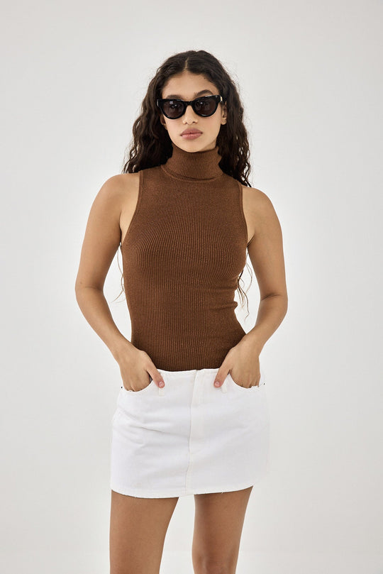 Glitter Ribbed Turtleneck Top - Dé Rococo