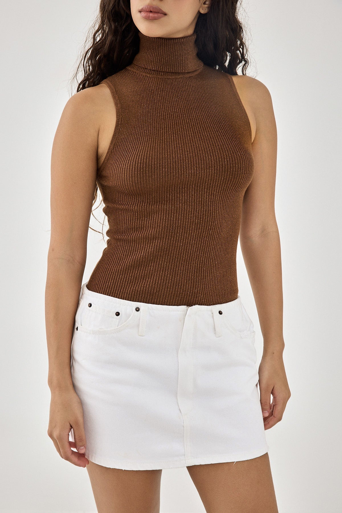 Glitter Ribbed Turtleneck Top - Dé Rococo