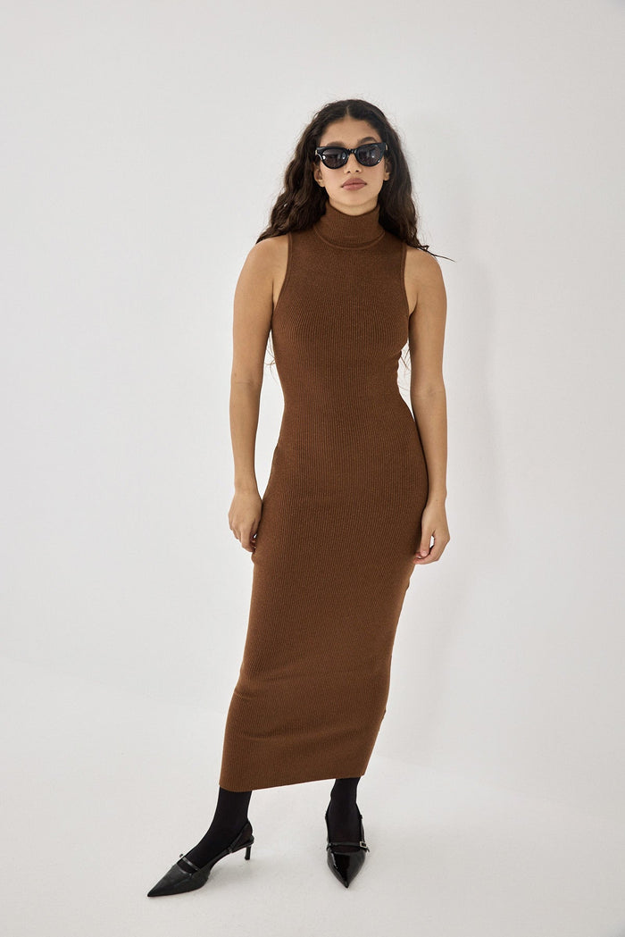 Glitter Ribbed Turtleneck Dress